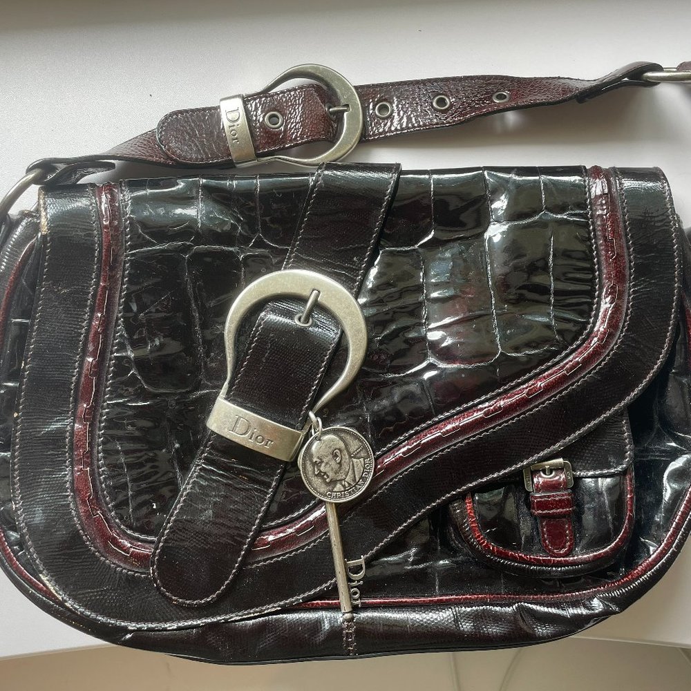 Christian Dior Gaucho Saddle Bag Patent Leather